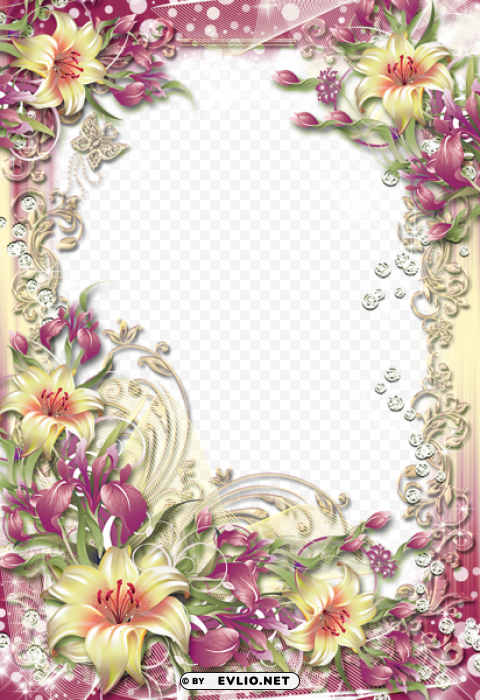 photo frame with yellow flowers PNG Image with Clear Isolated Object