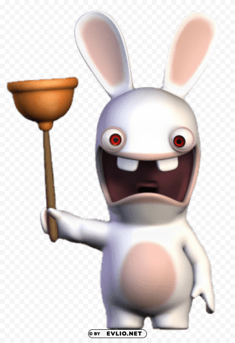 Rabbid Holding Toilet Plug PNG Graphic Isolated On Clear Background