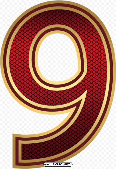 red and gold number nine Clear Background Isolated PNG Illustration