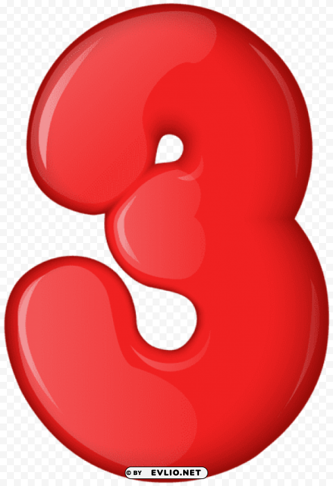 red number three Isolated Item on Transparent PNG Format