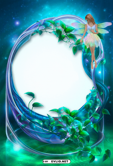 blue-green-flowers frame PNG photo