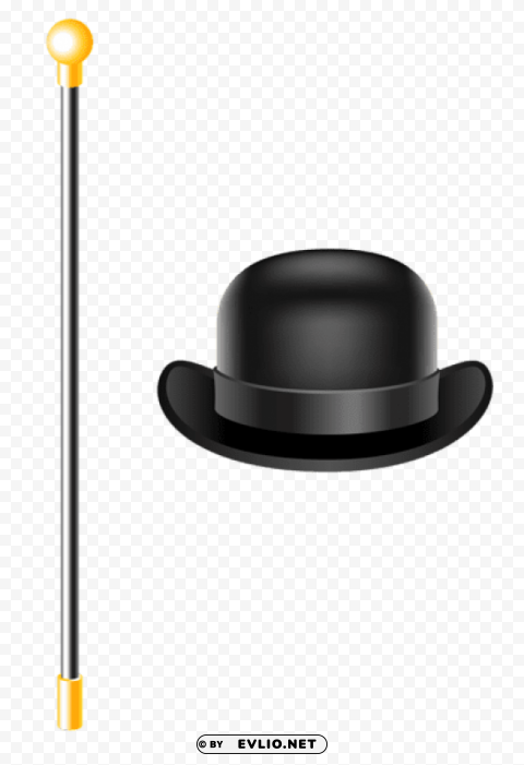 bowler hat with canepicture PNG Image Isolated on Clear Backdrop clipart png photo - fb525ff7