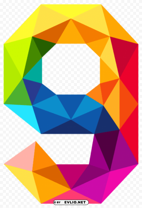 colourful triangles number nine Isolated Item with Transparent PNG Background