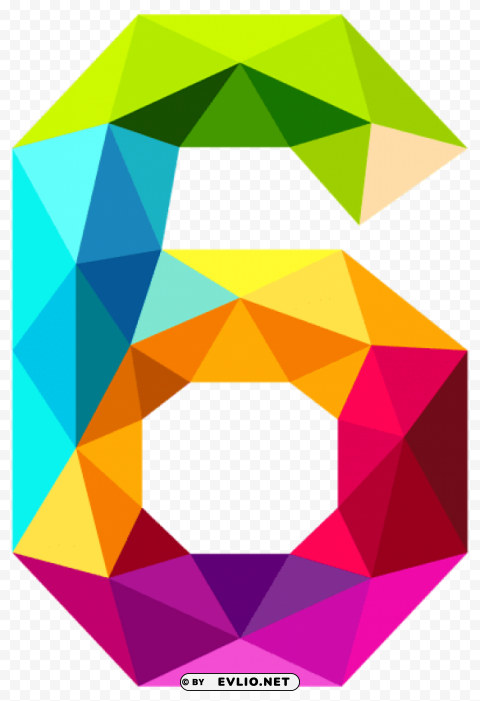 colourful triangles number six Isolated Item on Clear Transparent PNG