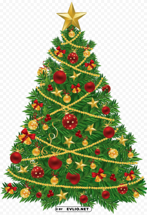 large christmas tree with red and gold ornaments PNG Image with Transparent Cutout