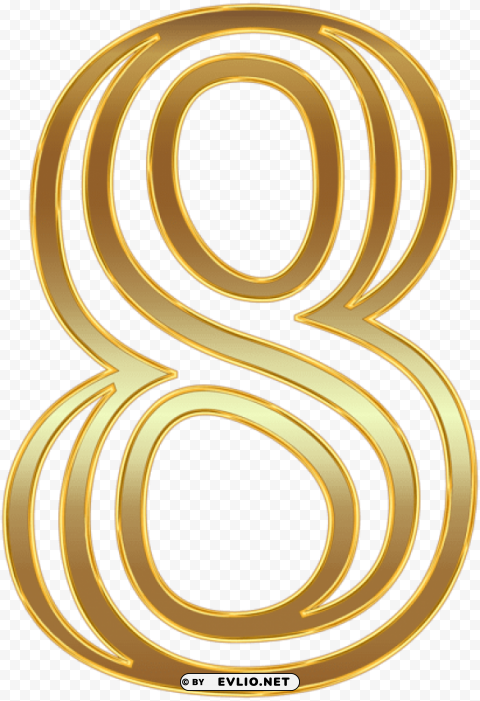 number eight gold Isolated Object on Transparent Background in PNG