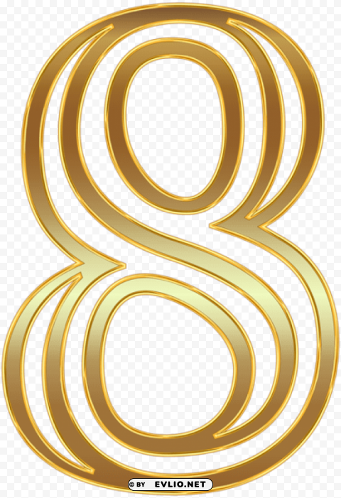 Number Eight Gold Isolated Object On Transparent Background In PNG