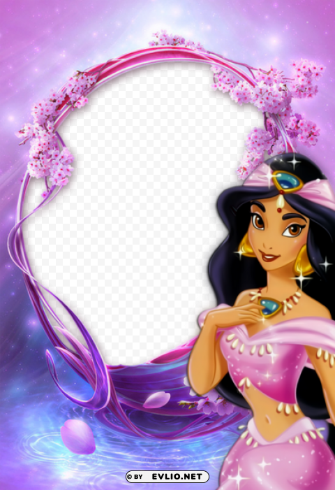 purple transparent kids frame with princess jasmin HighResolution Isolated PNG Image