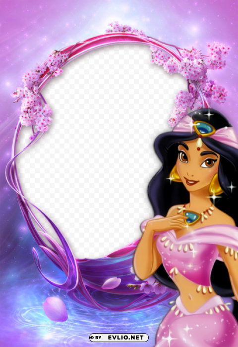 Purple Transparent Kids Frame With Princess Jasmin HighResolution Isolated PNG Image