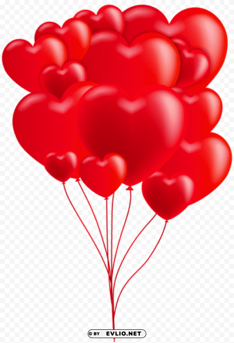 Valentines Day Heart Balloons Red Clear Background PNG Isolated Illustration