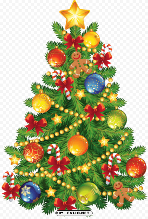 large transparent christmas tree with gingerbread ornament PNG Image with Isolated Subject