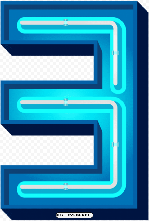 Number Three Blue Neon Free PNG Download