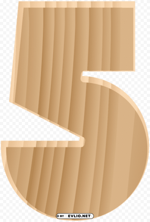 wooden number five transparent PNG with clear overlay