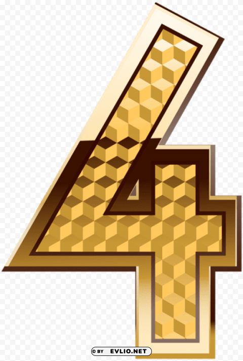 gold number four Isolated Character in Transparent PNG Format