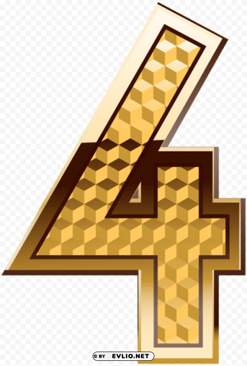 Gold Number Four Isolated Character In Transparent PNG Format