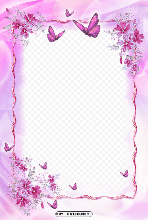 beautiful pink frame with butterflies Transparent Background PNG Isolated Icon