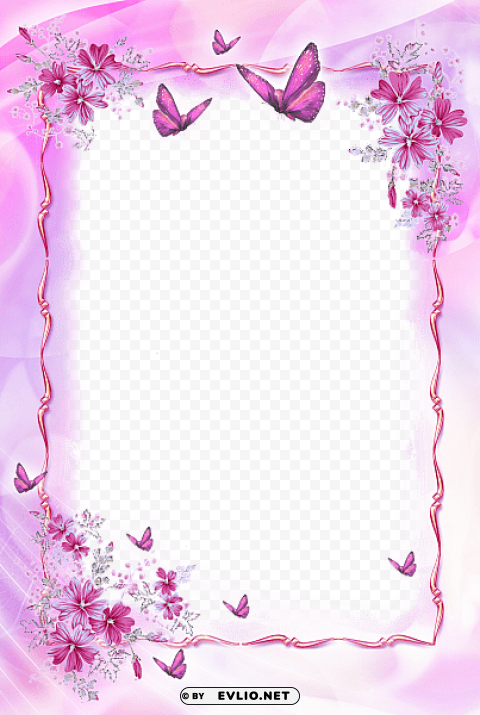 Beautiful Pink Frame With Butterflies Transparent Background PNG Isolated Icon