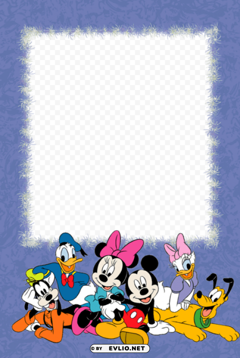 purple kids photo frame with with disney characters Isolated Subject on HighQuality Transparent PNG