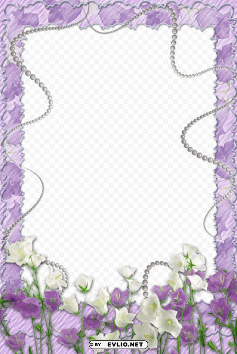 soft purple frame with flowers Isolated Artwork in Transparent PNG Format