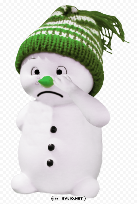 white snoman with green cap Transparent Background Isolation in PNG Format