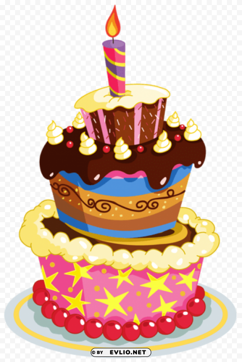 colorful birthday cake Clear Background Isolated PNG Object