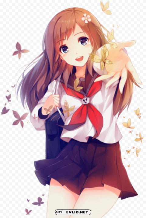Kawaii Anime School Girls Isolated Artwork With Clear Background In PNG