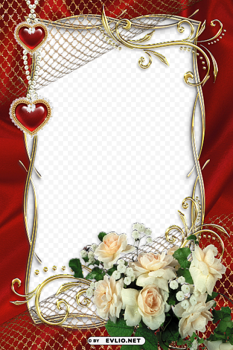 beautiful red transparent frame with white roses PNG images with alpha transparency selection