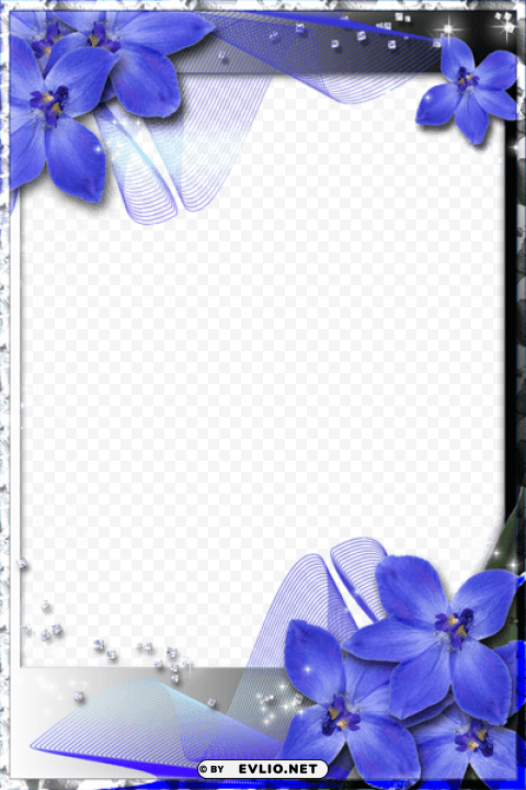 beautiful transparent frame with blue orchids PNG transparency