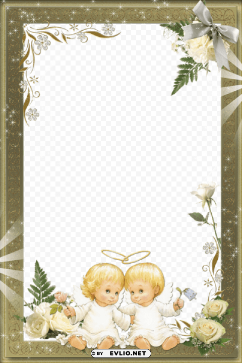 beautiful photo frame with angels Transparent PNG Graphic with Isolated Object
