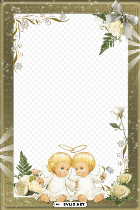 Beautiful Photo Frame With Angels Transparent PNG Graphic With Isolated Object