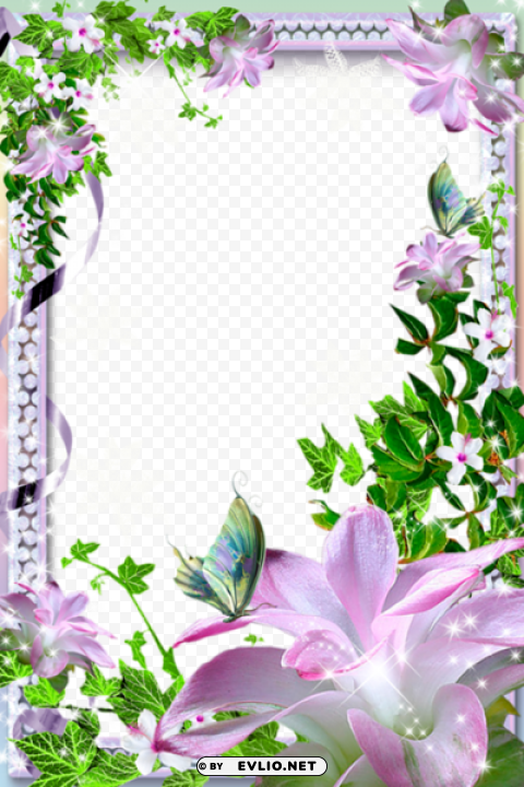 Beautiful Photo Frame With Flowers Transparent PNG Art