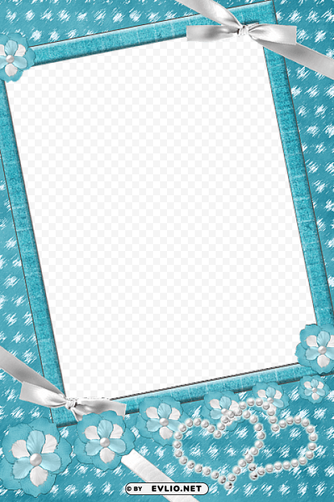 blue transparent frame with flowers and pearls PNG images with no watermark