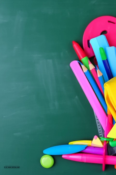 Bright and Colorful School Materials on Chalkboard Backdrop background Clear PNG photos