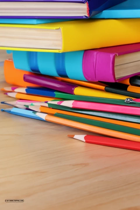 Bright School Essentials on Wooden Desk Background Clear PNG images free download