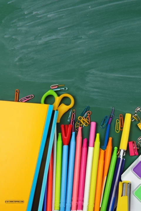 Colorful School Supplies on Chalkboard Background Clear PNG pictures comprehensive bundle - Image ID b180b478