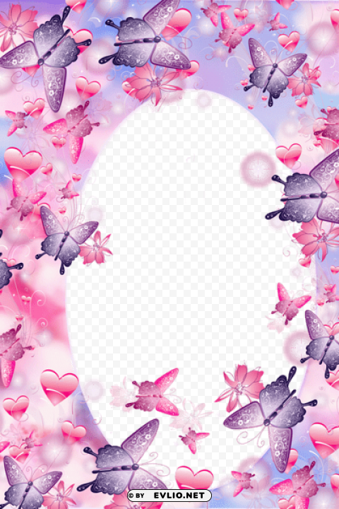 cute pink and purple butterfly frame PNG for business use