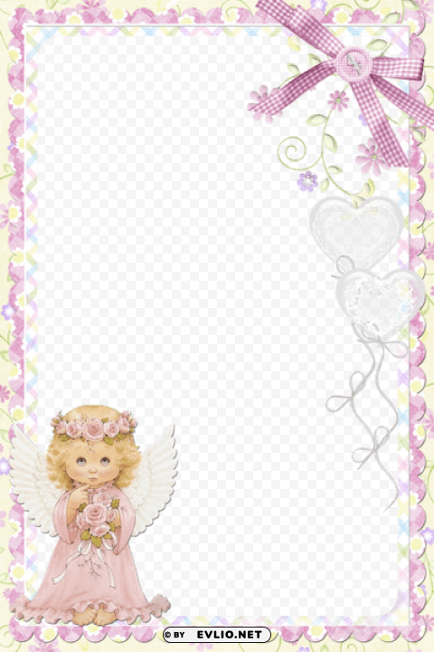 cute soft pink frame with angel HighResolution Isolated PNG Image