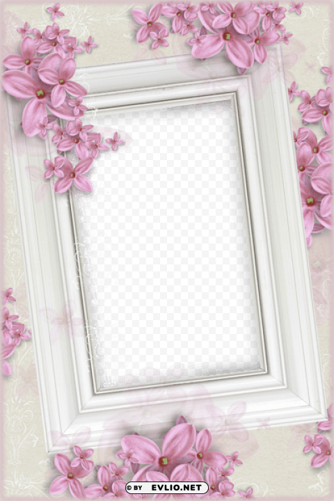 delicate white frame with pink flowers Transparent Background PNG Isolated Graphic
