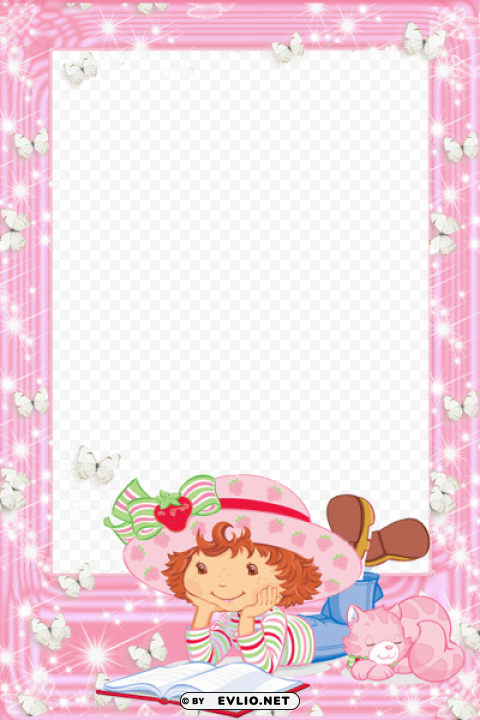 frame strawberry shortcake with book ClearCut Background PNG Isolated Item
