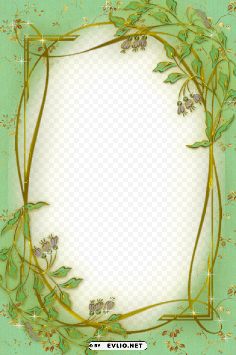 green and gold transparent frame with soft flowers PNG transparency images