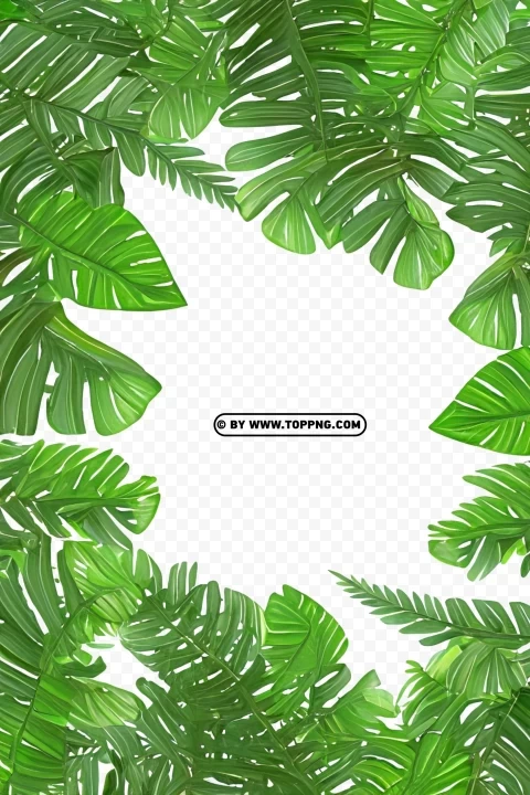 HD Green Leaves Tropical Forest Frame Clear PNG