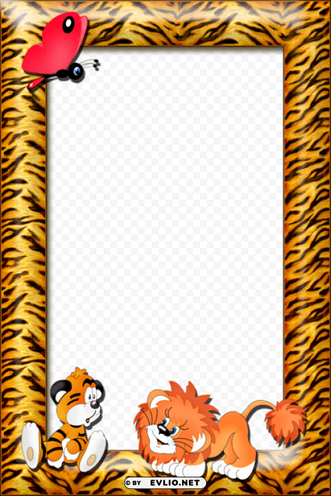 kids transparent photo frame with tiger and lion PNG high quality
