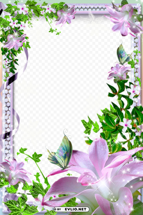 photo frame with pink lilies PNG Image with Clear Background Isolation