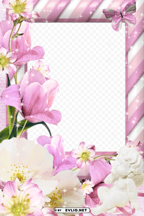 Pink Frame With Flowers Isolated Character In Clear Transparent PNG