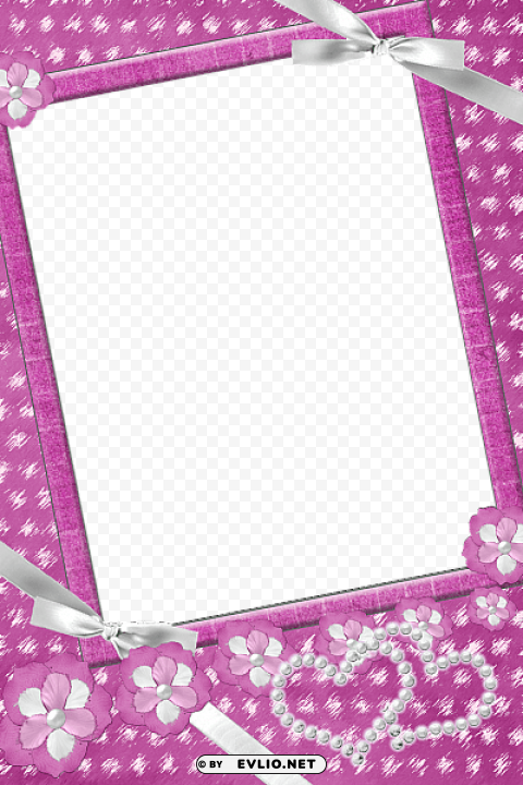 pink transparent frame with flowers and pearls PNG images with no royalties