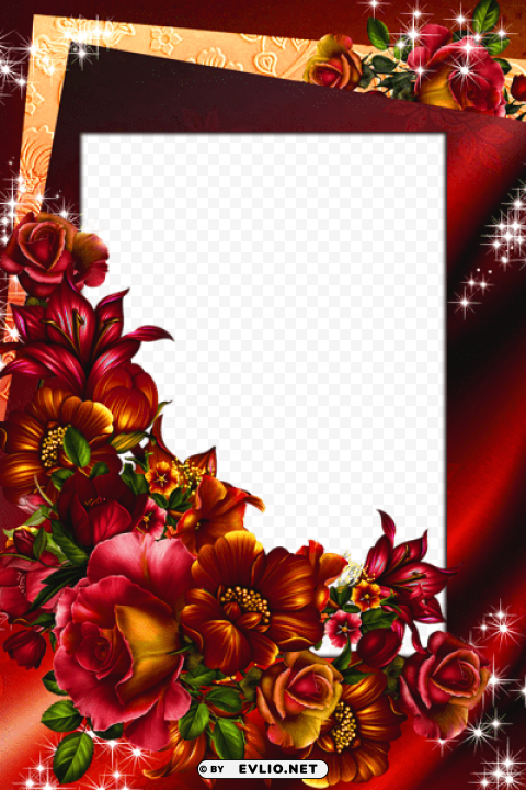red frame with flowers and roses PNG transparent designs for projects