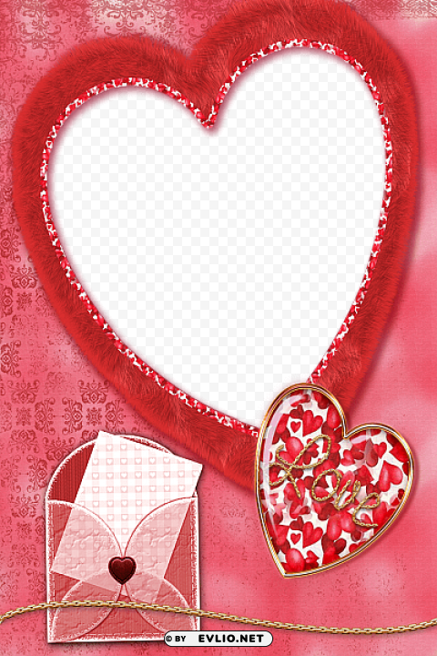 red frame with red heart and love PNG images with transparent backdrop