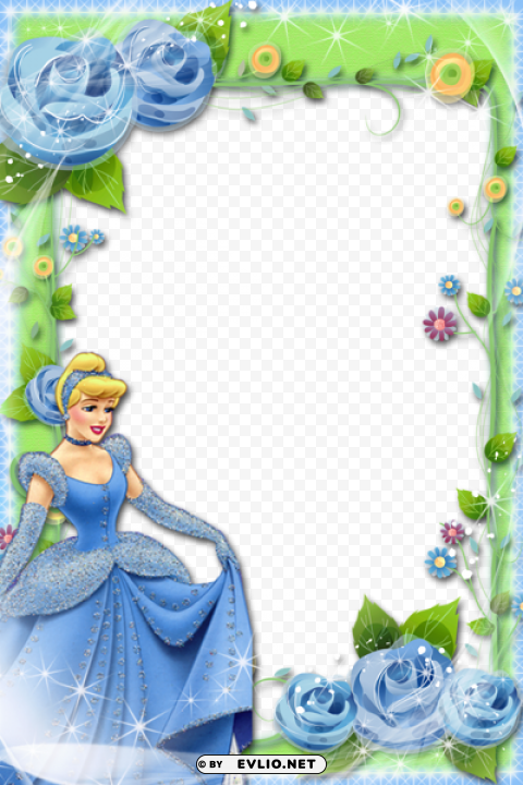  blue green kids frame with princess Isolated Item with Transparent Background PNG