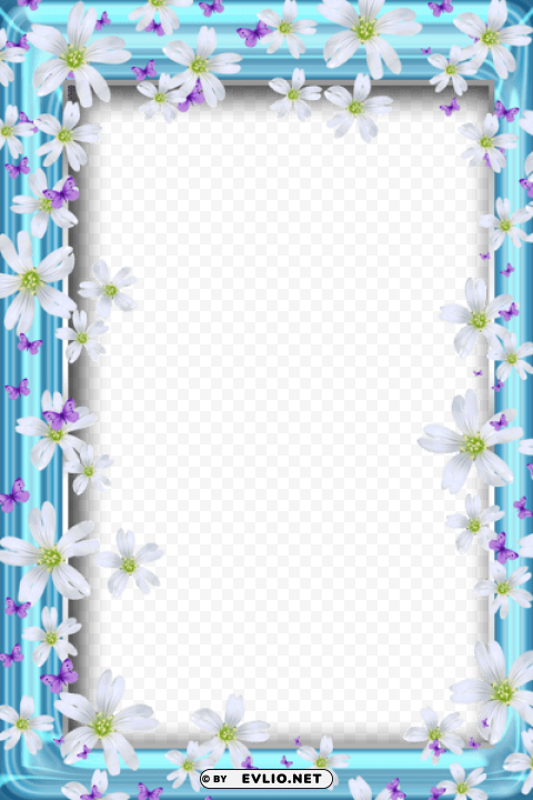 transparent bue frame with flowers and butterflies PNG graphics with clear alpha channel selection
