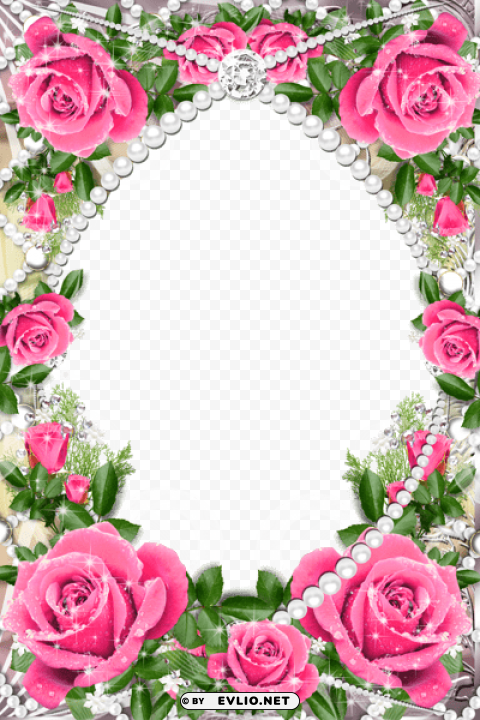  delicate frame with pink roses PNG transparent elements package